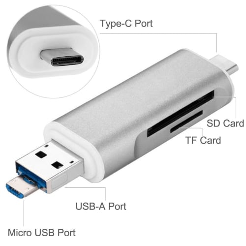 OTG Smartphone-kaartlezer 3in1 Type-c & Micro USB & USB 2.0 3-poorts SD / MicroSD