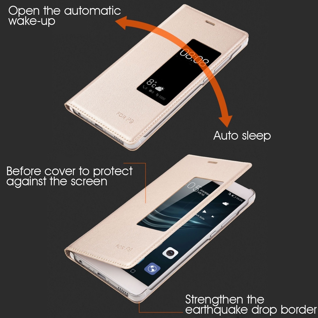 Case voor Huawei P9 met display venster - zwart