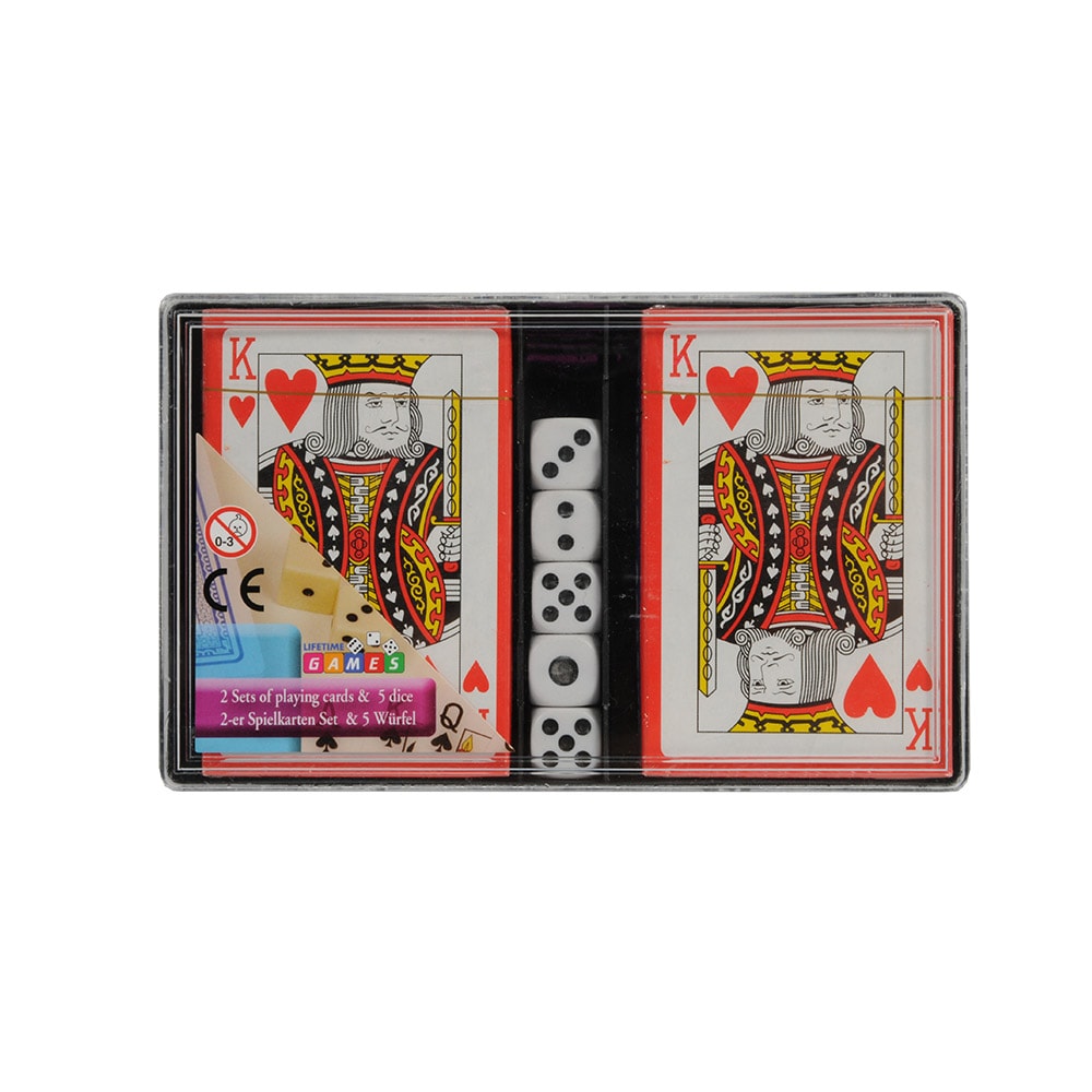 Speeldoos - 2 kaartspelen & 5 dobbelstenen