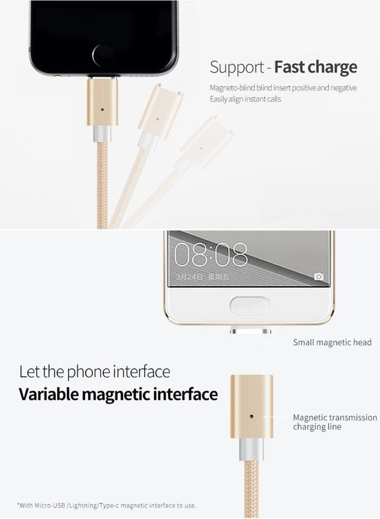 Handige Magnetische usb oplaadkabel met LED - Micro usb / iPhone / Usb Typ C, 1m