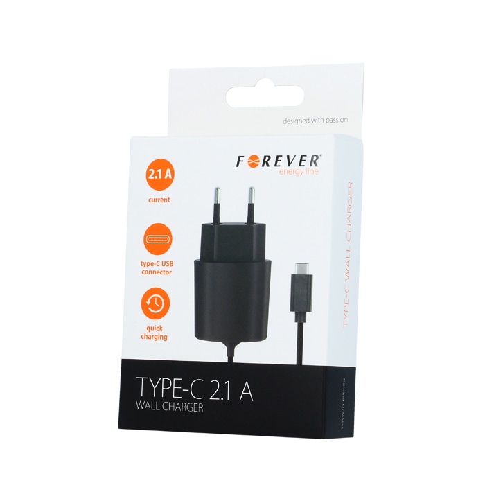 Forever Type-C USB Oplader 2.1A voor o.a. Sony / Samsung / HTC / Huawei / LG