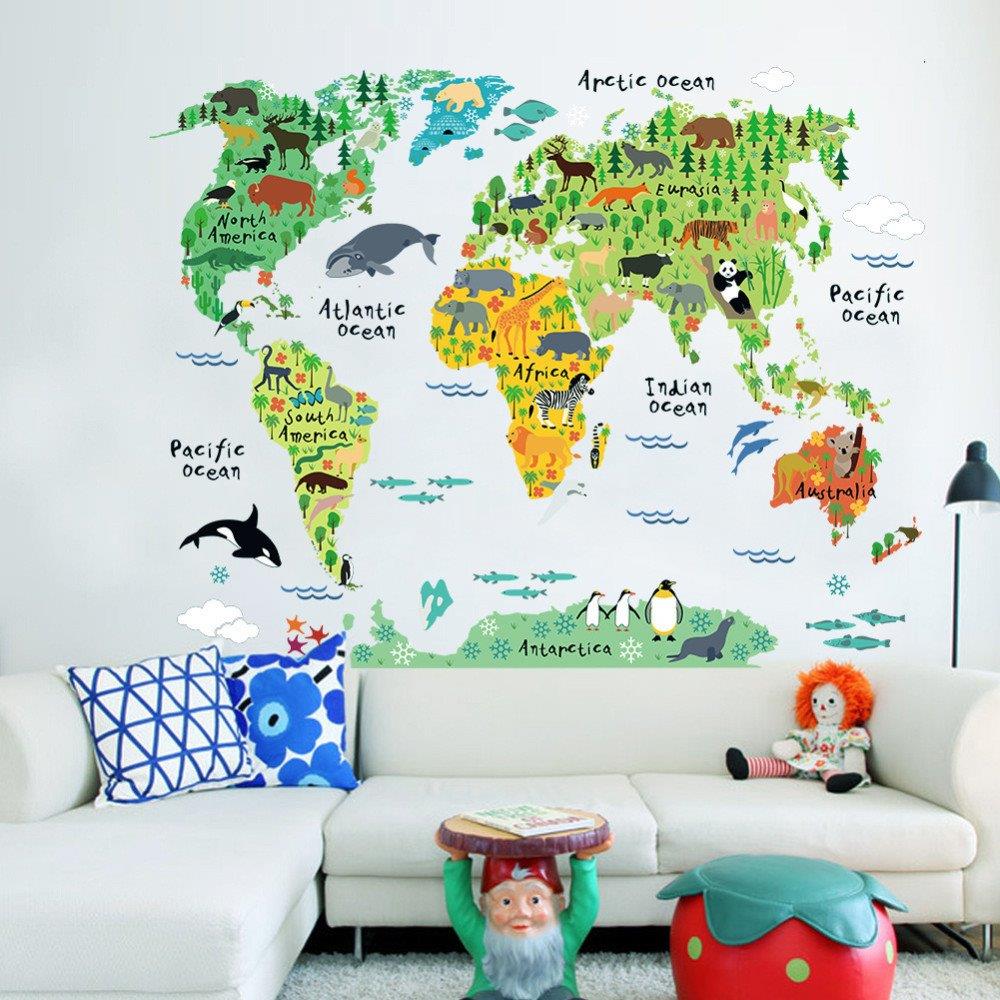 Kinder muursticker / wall stickers kinderen - Wereldkaart