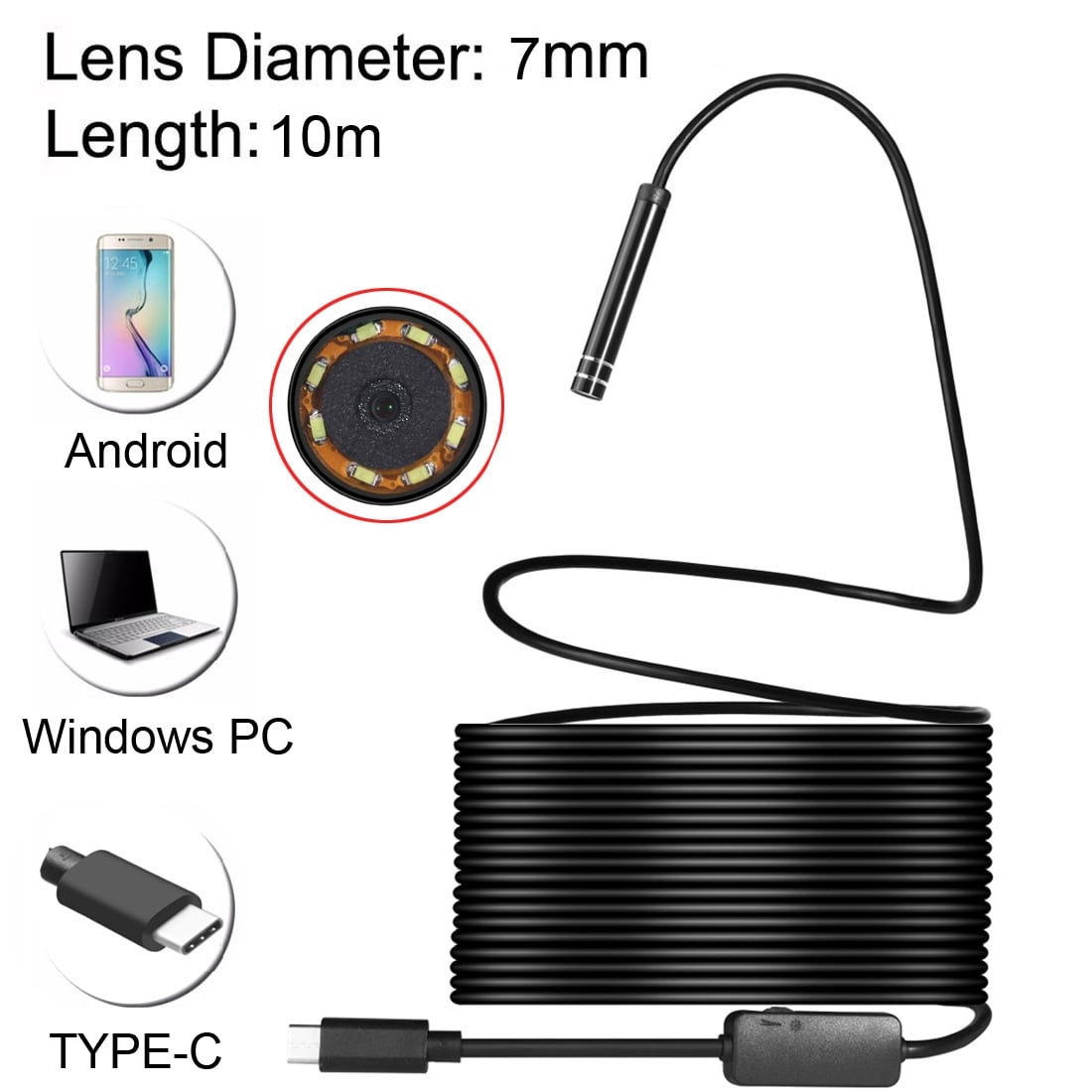 Inspectiecamera USB Type-C  PC / Android - 10 meter / 8 mm