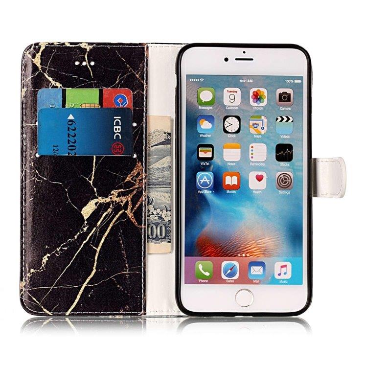 Zwart marmeren portemonnee-etui iPhone 8 Plus & 7 Plus
