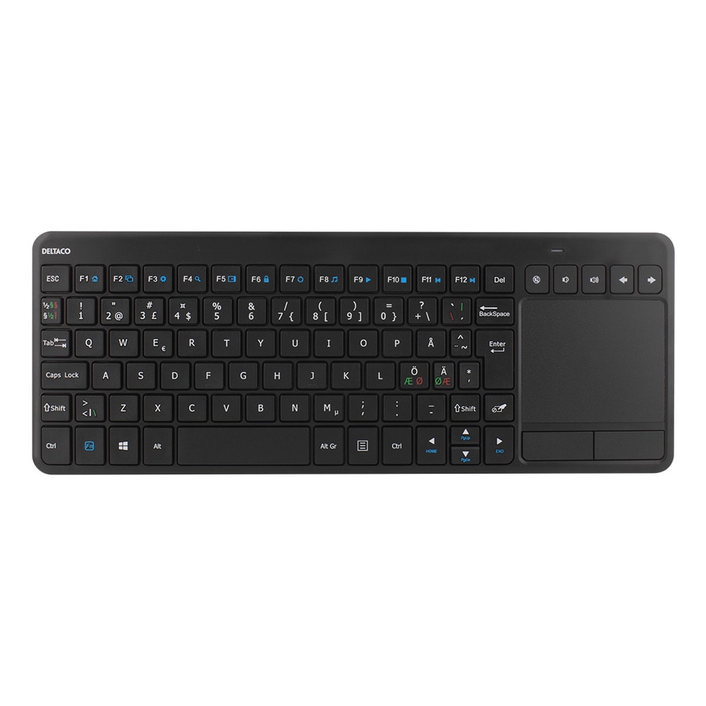 Draadloos mini toetsenbord, Nordic, touchpad, USB, zwart