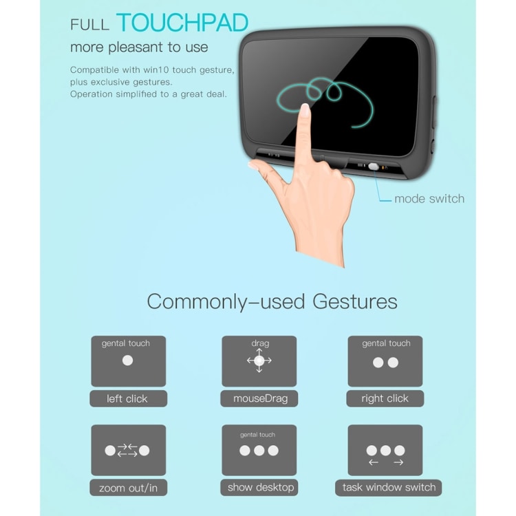 Draadloos mini toetsenbord met Full Touchpad en instelbare verlichting