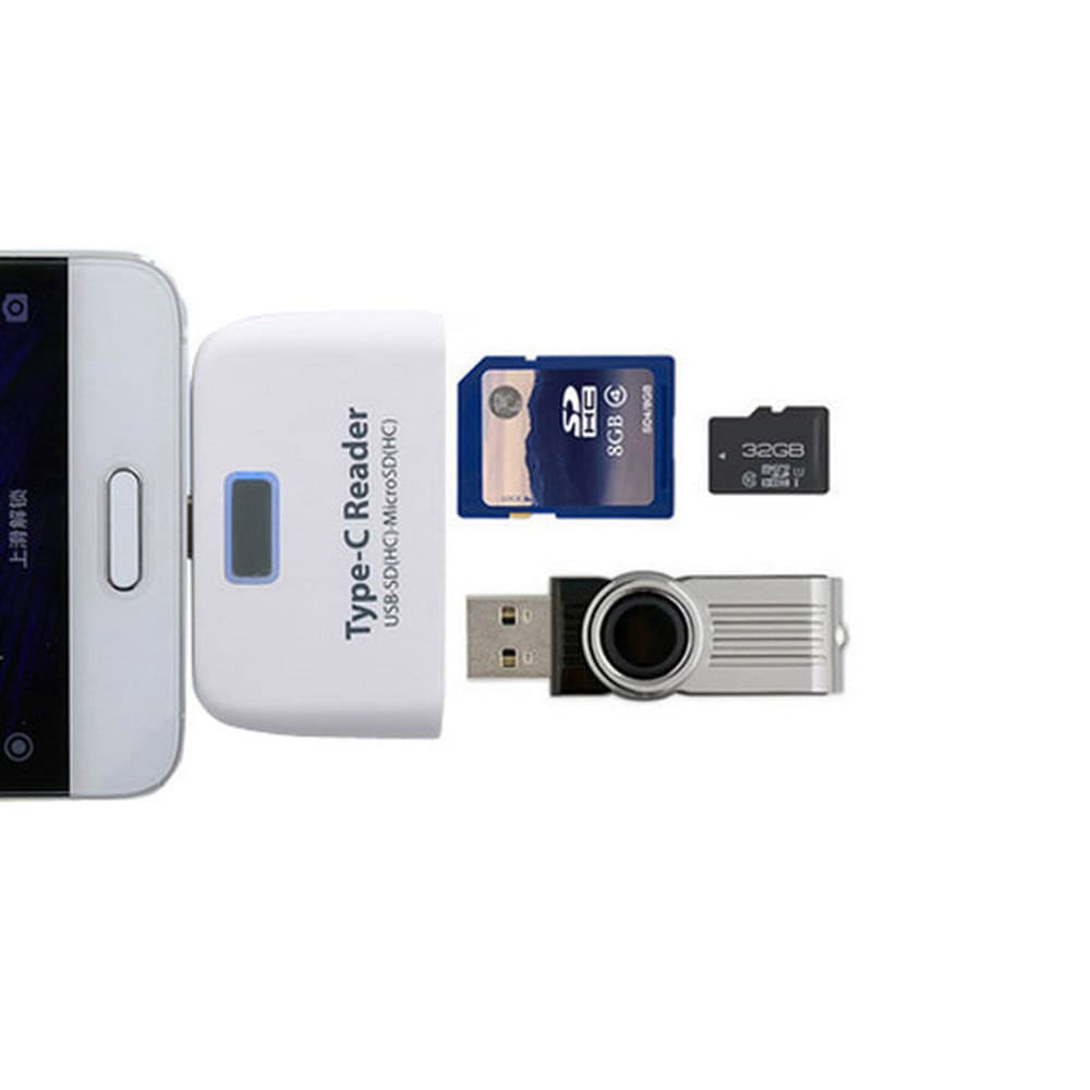 3-in-1 kaartlezer met USB 3.1 Type C - Micro-sd / USB-geheugen OTG