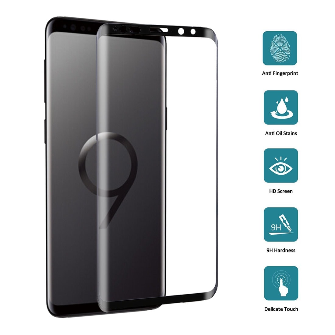 Gebogen Gehard Glazen Displaybeschermer voor Samsung Galaxy S9 - zwart