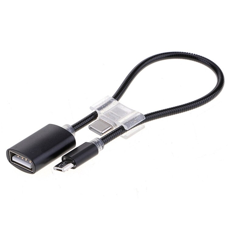 USB naar MicroUSB + USB type-C adapter Aluminium 20cm