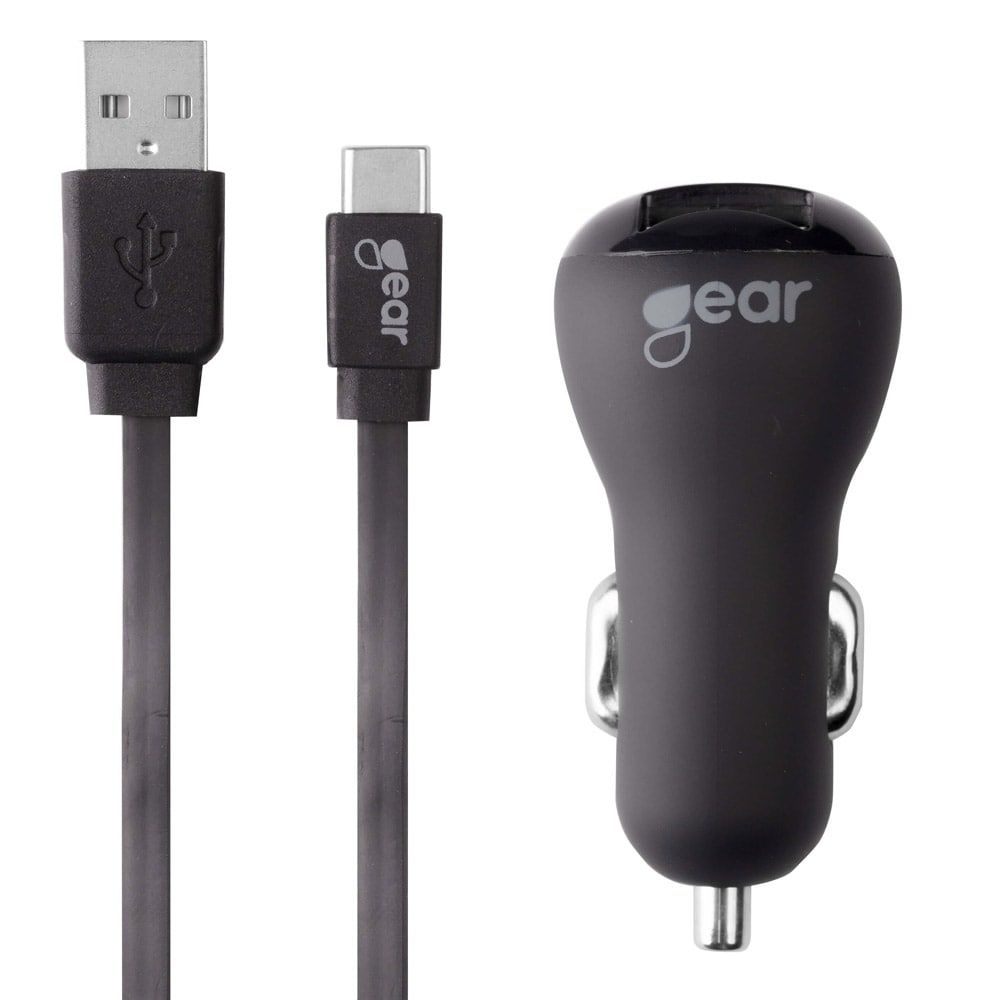 GEAR USB-autolader 2xUSB 2.4A USB Type-C zwart