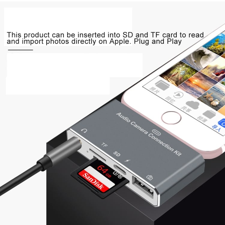 USB-kaartlezer 5-in-1 Adapter voor iPhone - SD / 3,5 mm Type-C