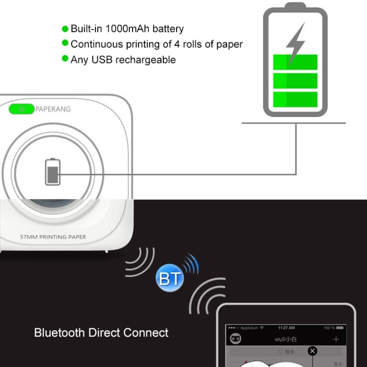 PAPERANG P1 Draagbare Bluetooth-printer voor mobiele telefoon / smartphone