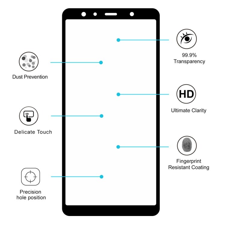Gebogen screenprotector in gehard glas Galaxy A7 2018