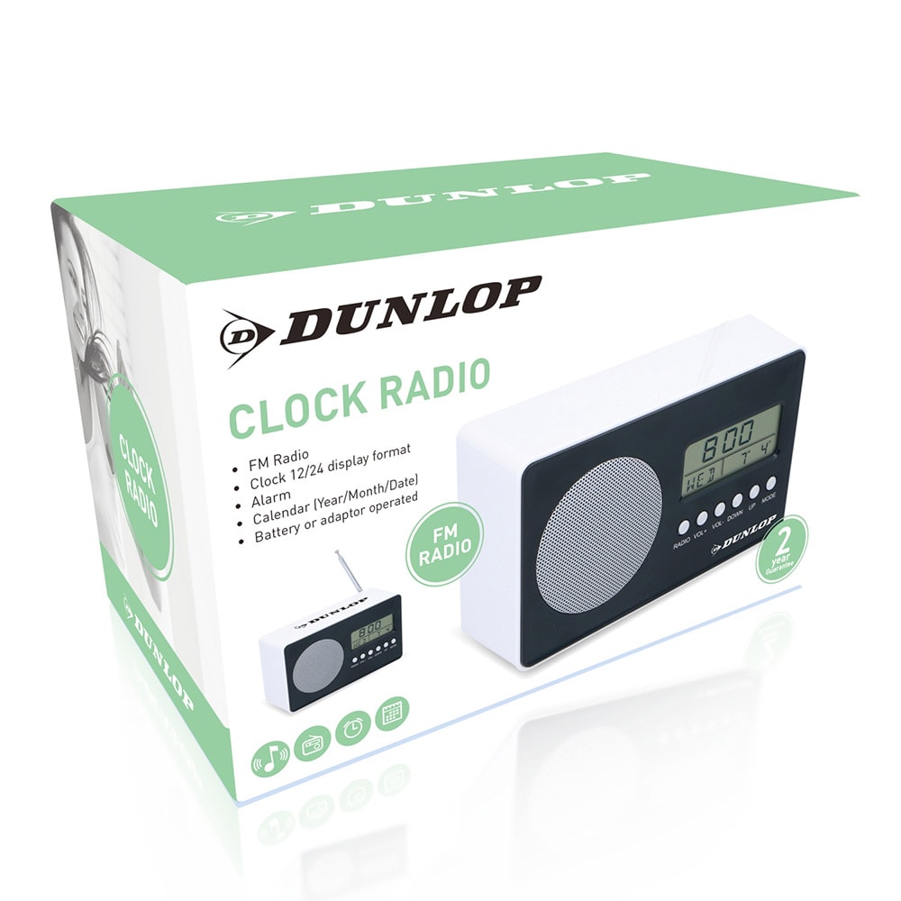 Dunlop Wekkerradio zwart/wit