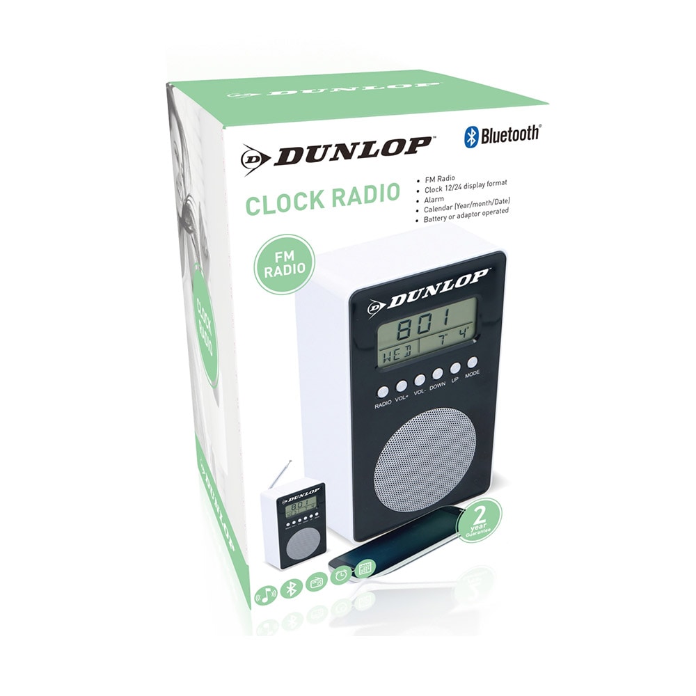 Dunlop wekkerradio 85x143mm Zwart/Wit