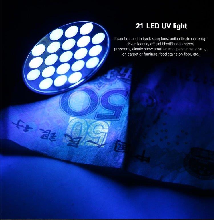 UV 21 LED's 395NM Ultraviolet zaklamp - Detecteert hondenurine