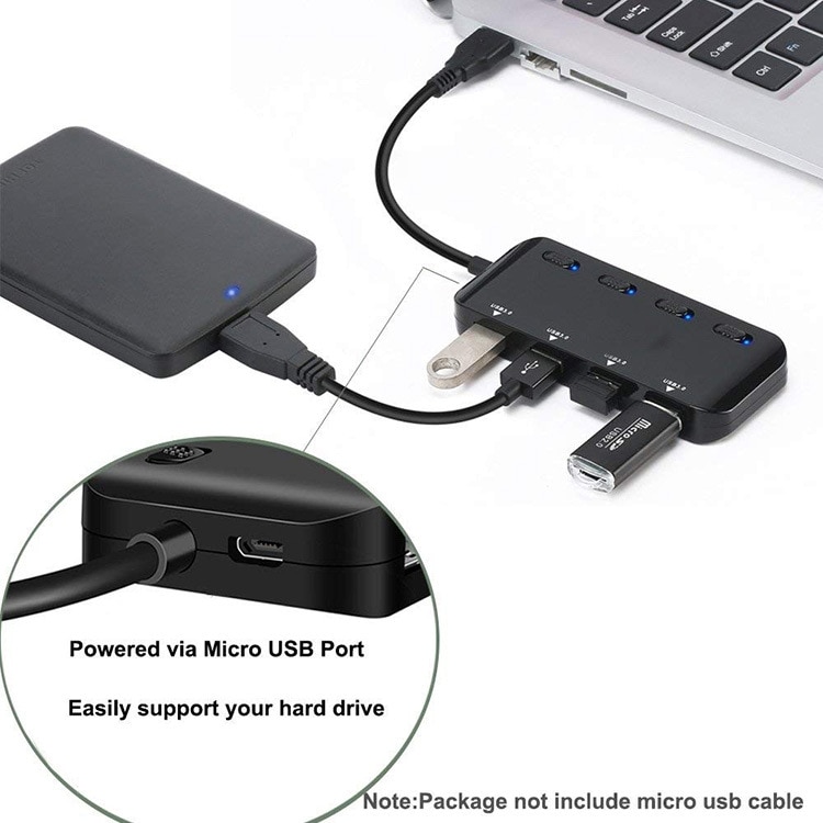 4 poorts USB 3.0 Hub met switch