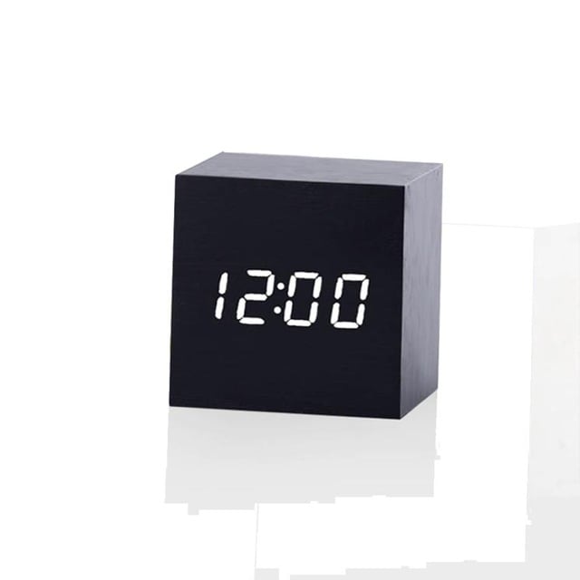 Wekkerklok in hout med LED scherm - Zwart/Wit