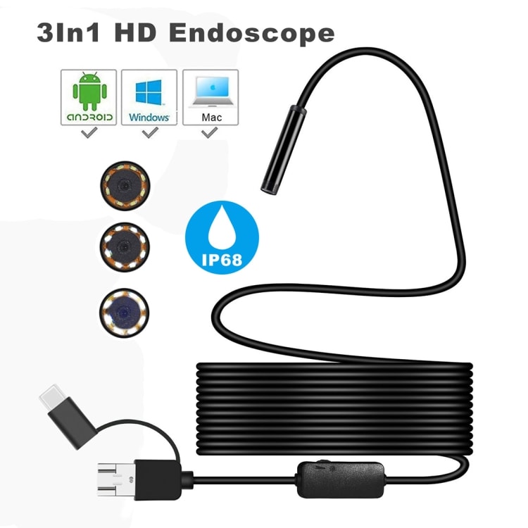 3in1 8mm HD Inspectiecamera - 10m Kabel