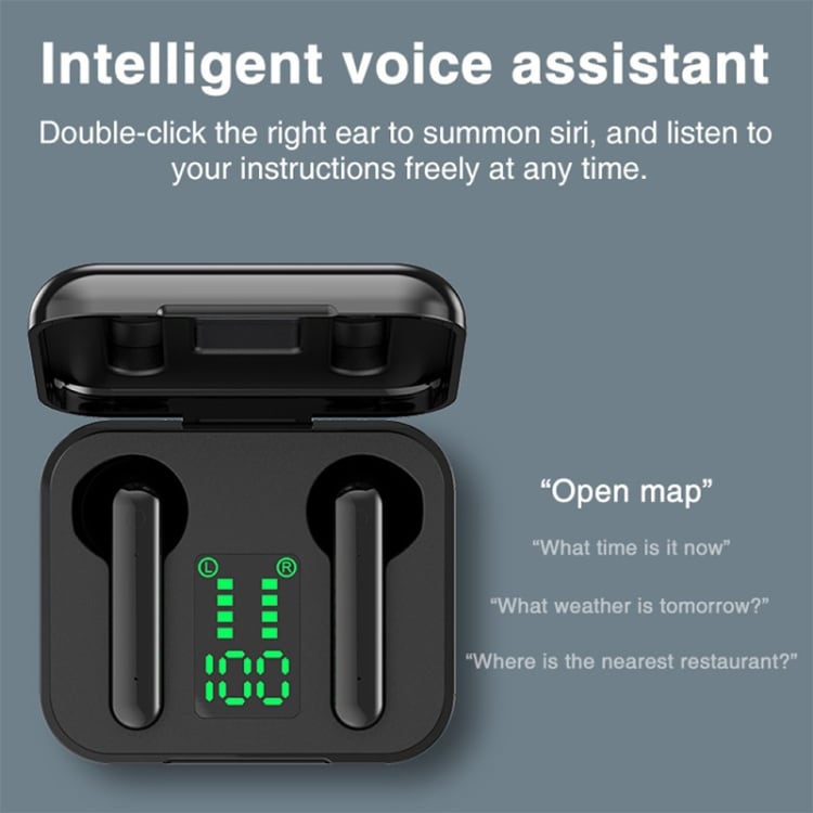 Draadloze bluetooth-koptelefoon inkl oplaaddoos met touch screen - Zwart